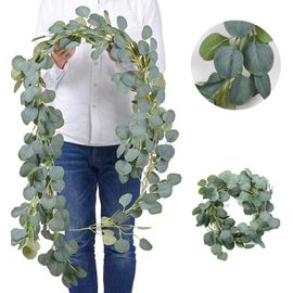 Guirlande d'eucalyptus artificielle de 2 m-Plante artificielle-Feuilles d'eucalyptus-Guirlande décorative de mariage-Vignes suspendues-Vert-Soie,Plastique