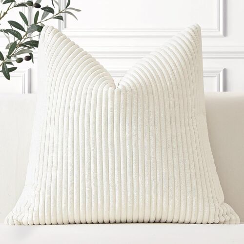 Kalanka-Lot De 1 Housse De Coussin En Velours Côtelé Décoratif Canapé Taie D'oreiller Douce Pour Maison Salon Chambre Lit Clic Clac Décoration 60x60cm Crème Beige
