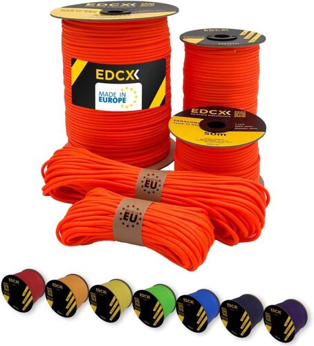 Paracord 4 mm,35+ Couleurs Unies (10 m,15 m,30 m,50 m,100 m,300 m)|Idéal pour l'artisanat,Le Camping,la Survie|Corde 100% Nylon 4 mm|Cordon 550 Type III (Sofit Orange,10 m)