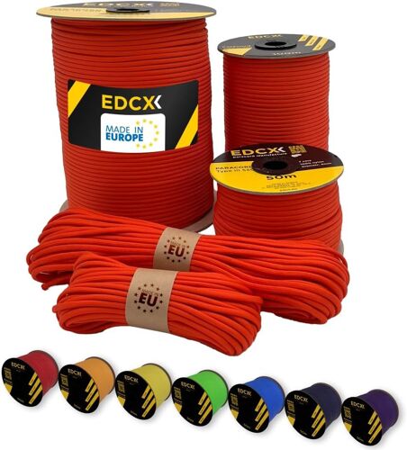 Paracord 4 mm,35+ Couleurs Unies (10 m,15 m,30 m,50 m,100 m,300 m)|Idéal pour l'artisanat,Le Camping,la Survie|Corde 100% Nylon 4 mm|Cordon Tactique 550 Type III (Light Red,50 m)
