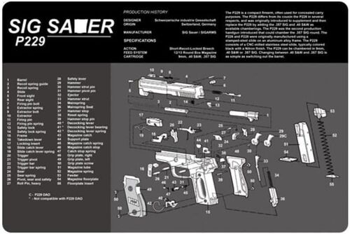 Diagramme des pièces du Tapis de Souris en Caoutchouc for Le Nettoyage des Armes à feu AR15 AK47 GL0CK SIG 1911.[B1176]