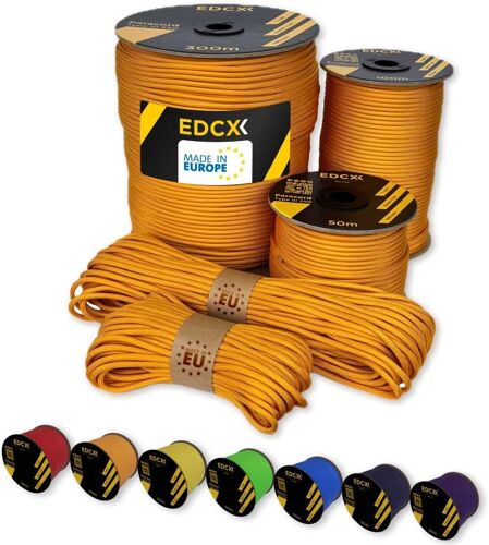 Paracord 4 mm,35+ Couleurs Unies (10 m,15 m,30 m,50 m,100 m,300 m)|Idéal pour l'artisanat,Le Camping,la Survie|Corde 100% Nylon 4 mm|Cordon 550 Type III (Orange Yellow,15 m)