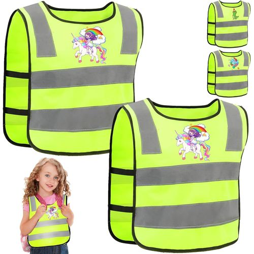 2 Pièces Gilet Reflechissant En V Enfant,Jaunes Réflecteur Haute Visibilité Sécurité Gilet,Licorne Gilet De Sécurité Pour Enfant Pour 2-12 Ans Enfants,Pour Sport,Course,Cyclisme,Ecole.[B1102]