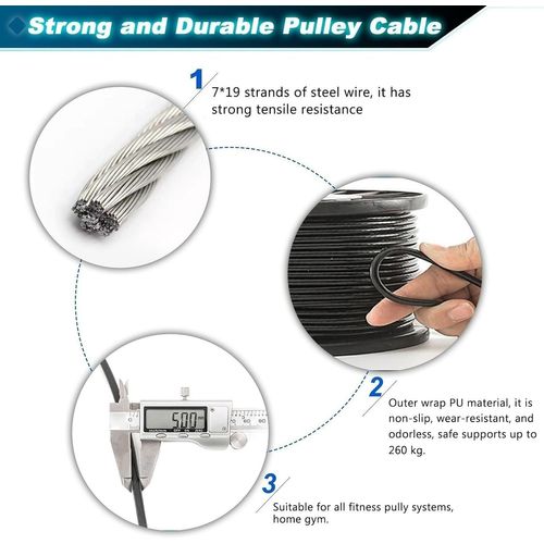 10m/15m/20m/25m Câble De Gymnastique, 5mm Corde En Acier Avec Pu Pour Diy Home Gym Poulie Câble Machine