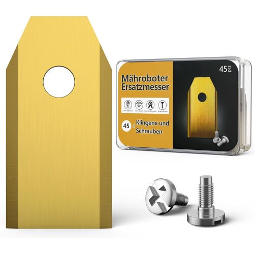 MEVRONISSHOP-45 Lames de rechange pour Husqvarna Automower/Gardena/Yardforce robot tondeuse, Lames de Couteau en Titane - Lames de Robot tondeuse(3 g - 0,75 mm)-Accessoire de rechange - Avec vis
