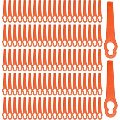 KALANKA-100 Pcs Lames de Rechange en Plastique, Lame Coupe Bordure Tondeuse à Gazon, Lame Plastique Coupe Bordure, Lames de Rechange pour Coupe Bordure sans Fil, pour Jardin Pelouse (Orange)