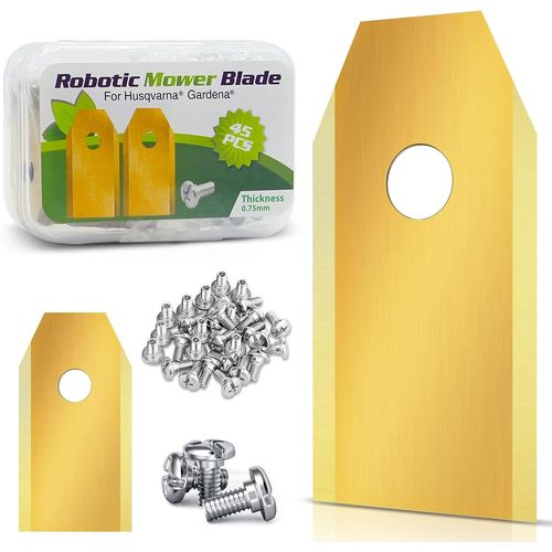 SUBZONAL-45 Lames de Rechange pour Tondeuse à Gazon, Lames en Titane pour Tous les Robots Husqvarna Automower, Gardena, Yardforce (3 g - 0,75 mm) + 45 Vis