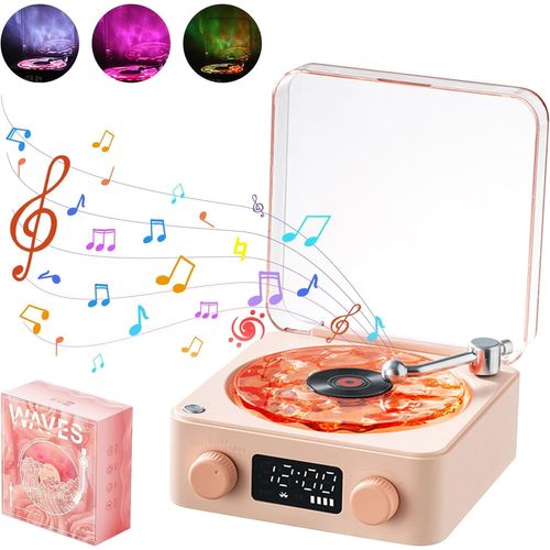 Waves Haut-Parleur Vinyle Bluetooth Avec Lumière Rvb Et Effet Vagues D'eau, Son Stéréo 3 Modes D'aide Au Sommeil Avec 4 Sons De La Nature, Compatible Avec Carte Tf Et Mode Aux (Rose)