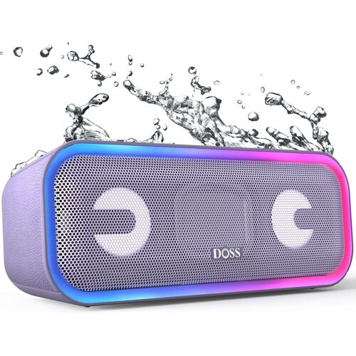 Enceinte Bluetooth, Haut Parleur Portable sans Fil avec Bass Puissantes, Étanche IPX6, Lumières Multicolores, Double Appairage Stéréo, Autonomie 15H, Noir