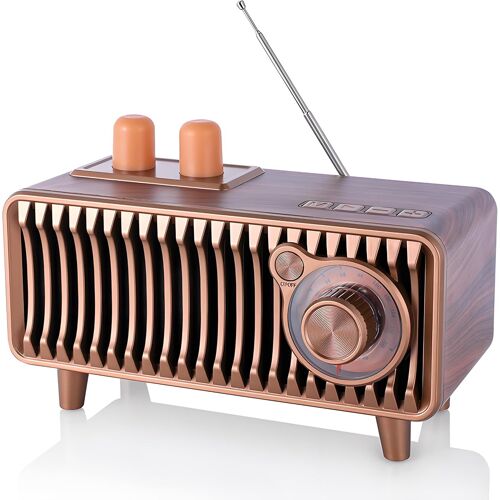 Radio Bluetooth Rétro, en Bois de Noyer, avec Radio FM Vintage, 20W Enceinte Portable avec Fonction Lecteur de Musique U Disk/TF Card/Aux pour la Maison et Le Bureau. (Couleur Noyer)