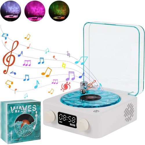 Waves Haut-Parleur Vinyle Bluetooth Avec Lumière Rvb Et Effet Vagues D'eau, Son Stéréo 3 Modes D'aide Au Sommeil Avec 4 Sons De La Nature, Compatible Avec Carte Tf Et Mode Aux (Rose)