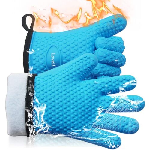 Kalanka-Gants De Cuisine Silicone Et Coton Double Couche Gants De Bbq Résistants À La Chaleur/Gants De Cuisson/Gants De Four/Porte-Casseroles De Cuisson, 1 Paire