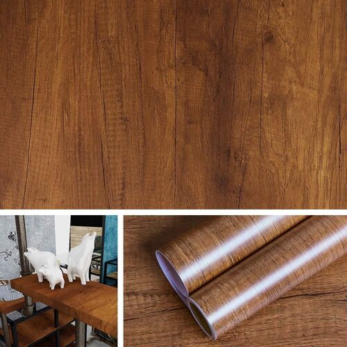 KALANKA-Papier Adhésif pour Meuble Bois Marron Papier Peint Bois Marron pour Cuisine Salon Bureau Chambre Table Étagère Papier Vinyle Autocollant Amovible Lavable Imperméable de 40CM*2M