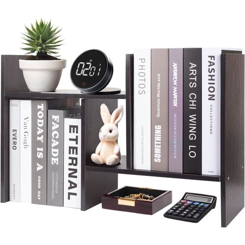 Étagères De Bureau Réglables Étagères En Bois,Desktop Storage Manager Présentoir Étagère,Extensible Double H Vitrine,Noir
