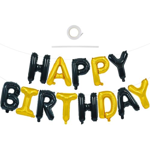Bannière De Ballons « Happy Birthday » Avec Paille En Ruban - 40,6 Cm En Mylar - Bannière Réutilisable Pour Filles, Garçons, Enfants Et Adultes - Fournitures D'Anniversaire Et D'Halloween