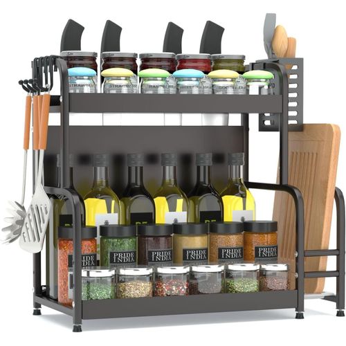 Etagere A Epices,Rangement Epices Cuisine,En Acier,49x43.5x22.5cm,Range Et Porte Epices Cuisine,Rangement Et Organisation De Cuisine,Etagere Rangement Cuisine(2 Niveaux)