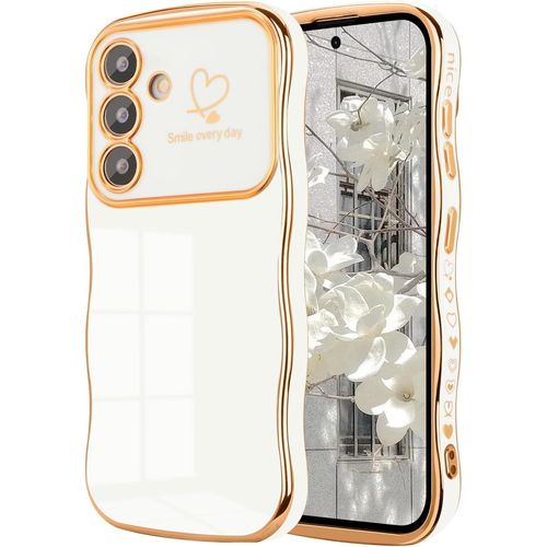 Coque Compatible Avec Samsung Galaxy A16 5g, Étui Bord Forme Ondulé Bouclée Coeur Mignon D'amour Dessin Case Ultra Fine Galvanisé Housse Antichoc Silicone Coque Pour Samsung A16 5g, Blanc