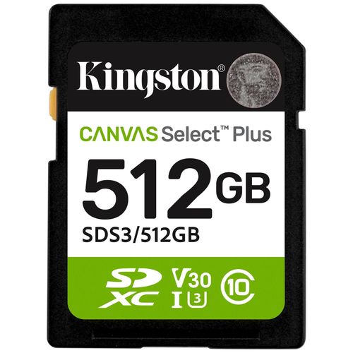 Kingston Canvas Select Plus - Carte mémoire flash - 512 Go - Video Class V30 / UHS-I U3 / Class10 - SDXC UHS-I