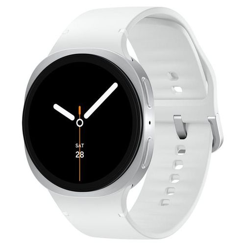 Samsung Galaxy Watch8 - 44 mm - argent - Montre connectée avec bracelet sport - caoutchouc - blanc - taille du bracelet : M/L - affichage 1.47" - 32 Go - NFC, Bluetooth, Wi-Fi - 34 g