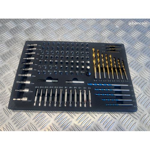 Plateau de 110 accessoires silex pour perceuse visseuse à percussion foret fer béton embouts douilles