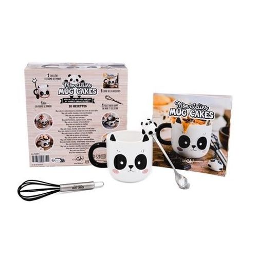 Mon Atelier Mug Cakes Panda - Coffret Avec 1 Mug, 1 Cuillère, 1 Fouet Et 1 Livre De Recettes