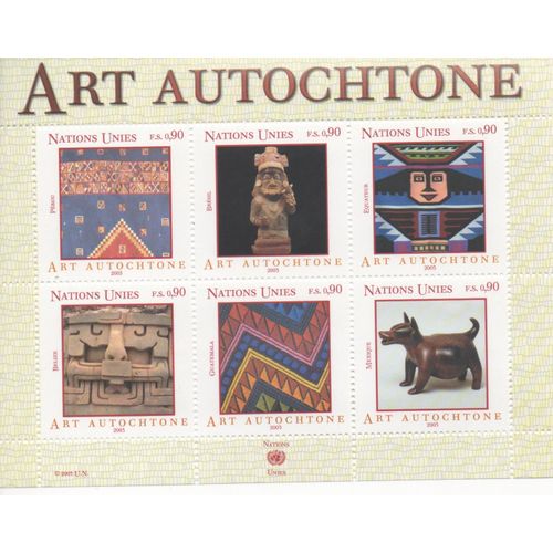 Nations Unies Timbres Art Autochtone , 3 Blocs
