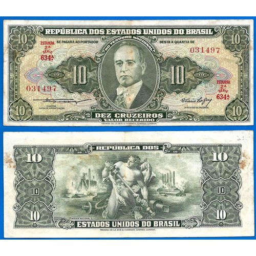 Bresil 10 Cruzeiros 1953 Sign 1 Estampa 2a Serie 634 A Billet Brasil Brazil Cruzeiro Real Reais