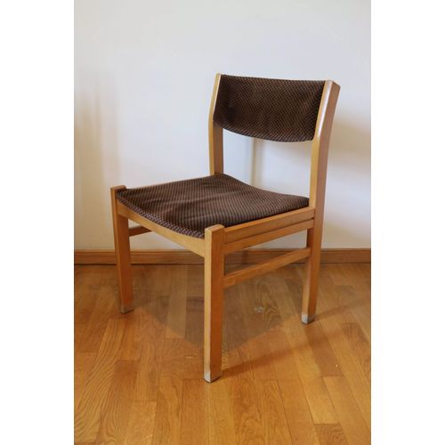 4 Chaises Scandinaves Bois Et Velours Damiers Bois
