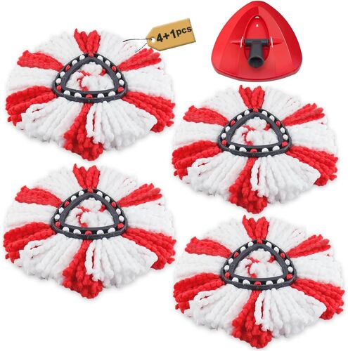 Têtes De Balai De Remplacement Pour Vi-Leda Turbo Accessoires Pour Serpillières 4 Pièces - Comprend 1 Red Base De Mop - Tête De Nettoyage Pour Easywring&clean