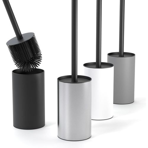 Brosse WC Silicone Noir ¿ Brosse Toilettes WC Balai Toilette INOX avec Protection Anti-Éclaboussures ¿ Hygiénique et Résistante