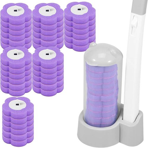 Lot de 4 brosses de toilette jetables avec poignée allongée et support Avec 18 brosses de nettoyage Éponge Brosse WC pour le nettoyage de salle de bainlavabobaignoire Gris