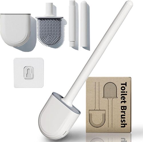 Brosse WC Silicone, Brosse Toilettes WC, Balai Toilette WC, Brosse Toilette Silicone Plate, Brosse WC Suspendu Séchage Rapide, Balayette WC Silicone pour Toilette de Salle de Bain(Blanc)