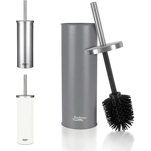 Brosse toilettes WC Silicone Argent Mat Brosse WC en Inoxydable & Interchangeable I Brosse à WC antibactérienne Balai toilette WC Balayette wc Brosse de toilette WC Originale avec tête noire