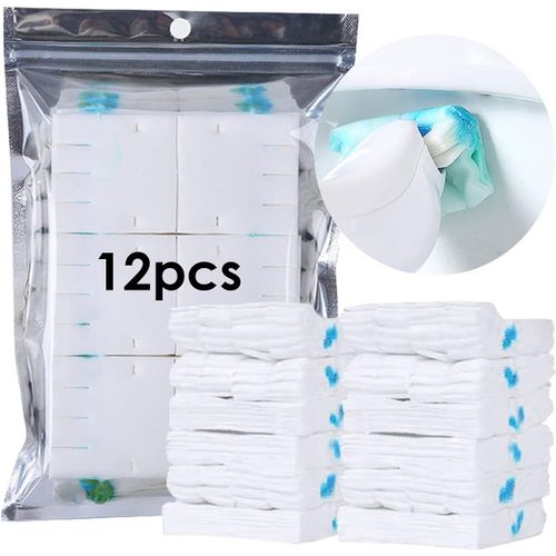 Têtes de Recharge Jetables pour Brosse de Toilette - Système de Nettoyage avec Détergent, Lavable, en Pur Coton - 12 Têtes Désinfectantes