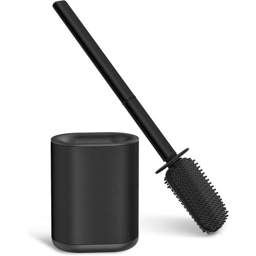 Brosse WCBrosse Toilette Silicone avec Support Acier Inoxydable pour Nettoyage en ProfondeurAu Sol ou Montage MuralNoir