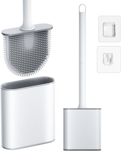 ChenQuanSarl-Toilettes Wc Silicone Amovible, Wc Suspendu Avec Base Séchage Rapide, Balai Toilette Wc Silicone Nettoyage Flexible, Tête Plate Balayette Wc Installation Murale Et Debout