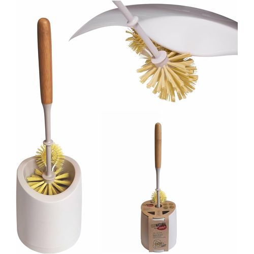 EKO Natural 3064090-009171 Brosse WC avec Manche en Bambou et Nettoyeur de Bord pour Salle de Bain Marron et Blanc 14 x 14 x 40 cm