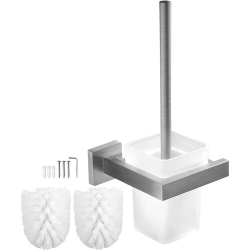 de Toilette avec Rechange,WC en Verre Mat et Satiné,Kit de Fixation Murale et Debout,Accessoires de Salle de Bain,Support Amovible en Acier Inoxydable Brossé Argent