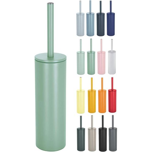 Brosse WC avec Support AcierModèle Akiratête Interchangeable et d'un Pot en Acier Solideavec Récipient hygiéniqueBrosse Toilette ferméeà PoserVert Mat40 x 9.5 x 9.5 cm