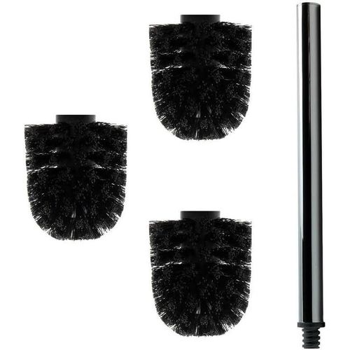 KAL-3 Têtes De Brosse De Rechange Noire + Manche Environ 40 Cm, Pièce De Rechange Pour Brosse De Toilettes