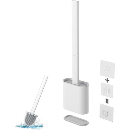 de Toilette WC de Toilette en Silicone,Amovible,Balayette WC Ventilée,Séchage Rapide sans Odeur,Balai WC Montage Mural/au Sol,Salle de Bain et WC Blanc