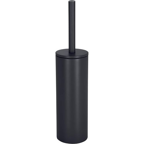 Brosse WC avec Support AcierModèle Akiratête Interchangeable et d'un Pot en Acier Solideavec Récipient hygiéniqueBrosse Toilette ferméeà PoserNoir Mat40 x 9.5 x 9.5 cm