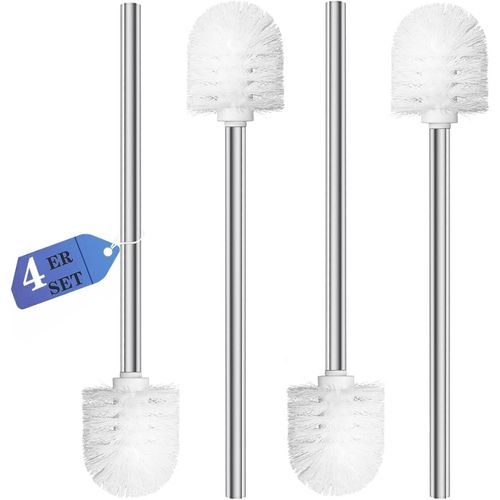 Lot de 4 brosses de Toilette remplaçables avec poignée en Acier Inoxydable ¿ Nettoyage Efficace des Toilettes (Blanc)