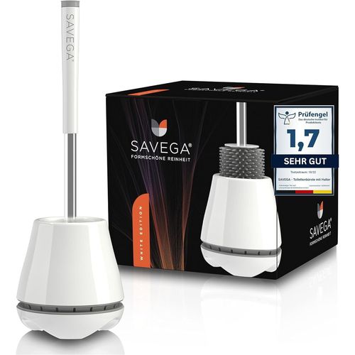Brosse WC Silicone ¿ Brosse Toilettes WC avec Reservoir ¿ ÉlégantePratique et Hygiénique pour Toutes Les Salles de Bain Blanc