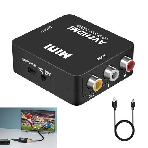 CFRY-Convertisseur RCA vers HDMI 1080P, Adaptateur Audio Vidéo Composite AV CVBS vers HDMI avec Câble d'Alimentation USB, Compatible avec PS2, PS3 Xbox Wii VHS TV Lecteur DVD, Supporte PAL NTSC SECAM
