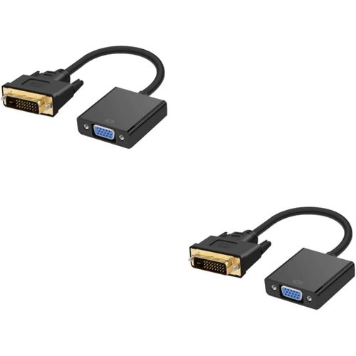 2pièces Adaptateur Dvi vers Vga Câble Convertisseur Vidéo Broches pour Pc Ordinateur Portable Et TV Noir