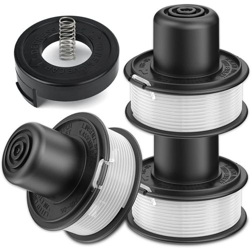 Lot de 3 bobines de Fil pour débroussailleuse avec 1 Couvercle de Bobine de débroussailleuse, Compatible avec Les modèles Black + Decker GL250/GL310/GL360/GL360SB - A6226-XJ