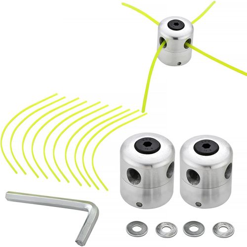 Tête de Débroussailleuse Universelle Aluminium Fils Tête Coupe-Bordure Tête Double Fil Bobine Tête Fil Nylon pour Tondeuse, 2 Têtes de Fil + 10 Fils