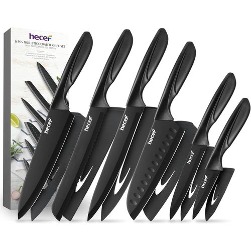 Tianyi-Set De Couteaux De Cuisine, 6 Pièces Couteaux En Acier Inoxydable Avec Revêtement Antiadhésif, Manche Ergonomique Et Étui De Protection, Compatibles Lave-Vaisselle, Idéal Pour Un Usage Quotidi