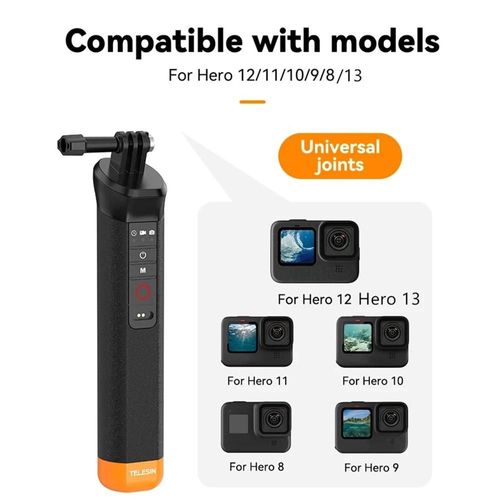 TELESIN ¿ perche à Selfie flottante avec dragonne, télécommande sans fil étanche de 15m pour Gopro Hero 9 10 11 12 13-Noir
